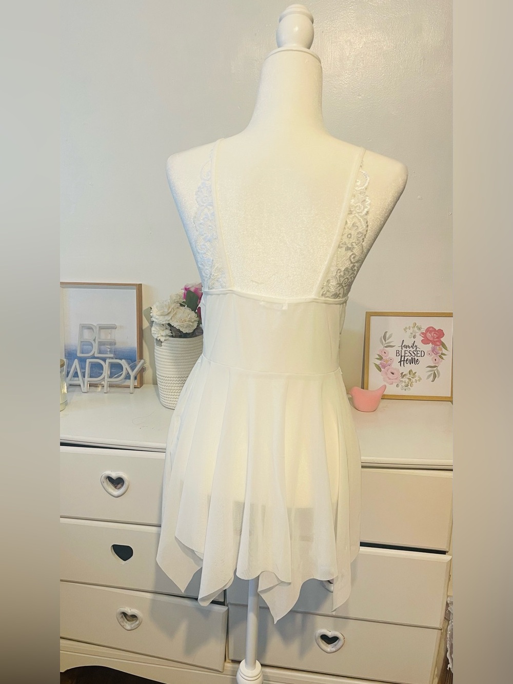 Sheer Lace Babydoll Chemise in White - Delicate Nightwear size L - Picture 4 of 13